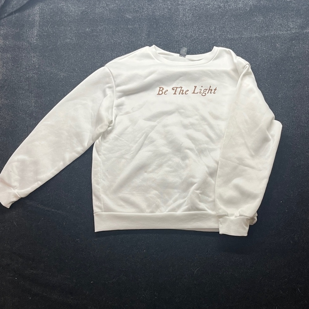 SHEIN White Crew Neck Sweater with Brown Text